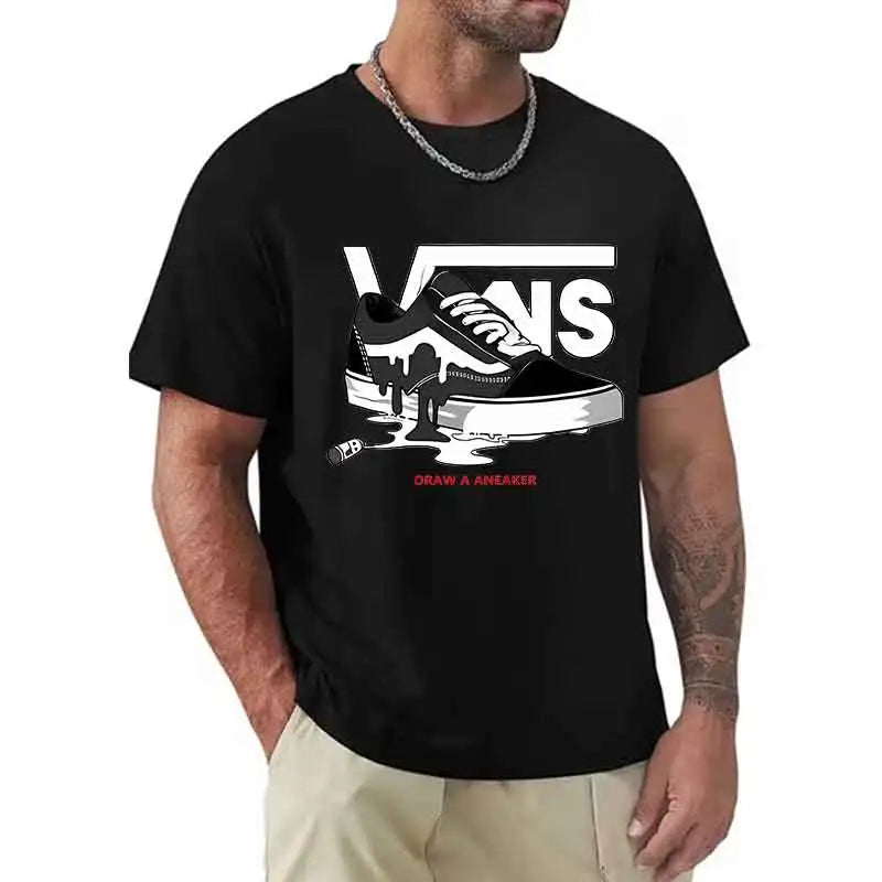 T-Shirt Men's Round Neck Short-Sleeved Print Pure Cotton Casual Versatile Round Neck Short-Sleeved 2026 New Item Breathable