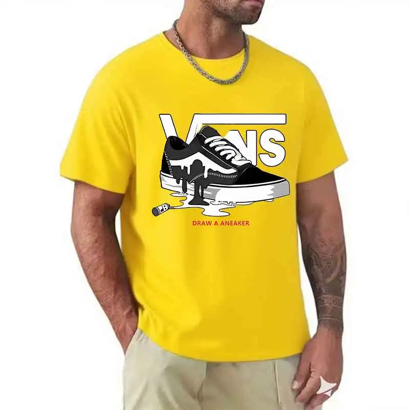 T-Shirt Men's Round Neck Short-Sleeved Print Pure Cotton Casual Versatile Round Neck Short-Sleeved 2026 New Item Breathable