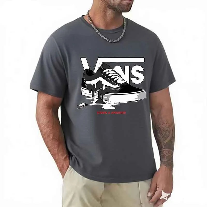 T-Shirt Men's Round Neck Short-Sleeved Print Pure Cotton Casual Versatile Round Neck Short-Sleeved 2026 New Item Breathable