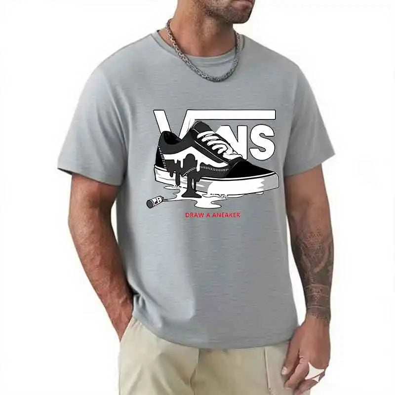 T-Shirt Men's Round Neck Short-Sleeved Print Pure Cotton Casual Versatile Round Neck Short-Sleeved 2026 New Item Breathable