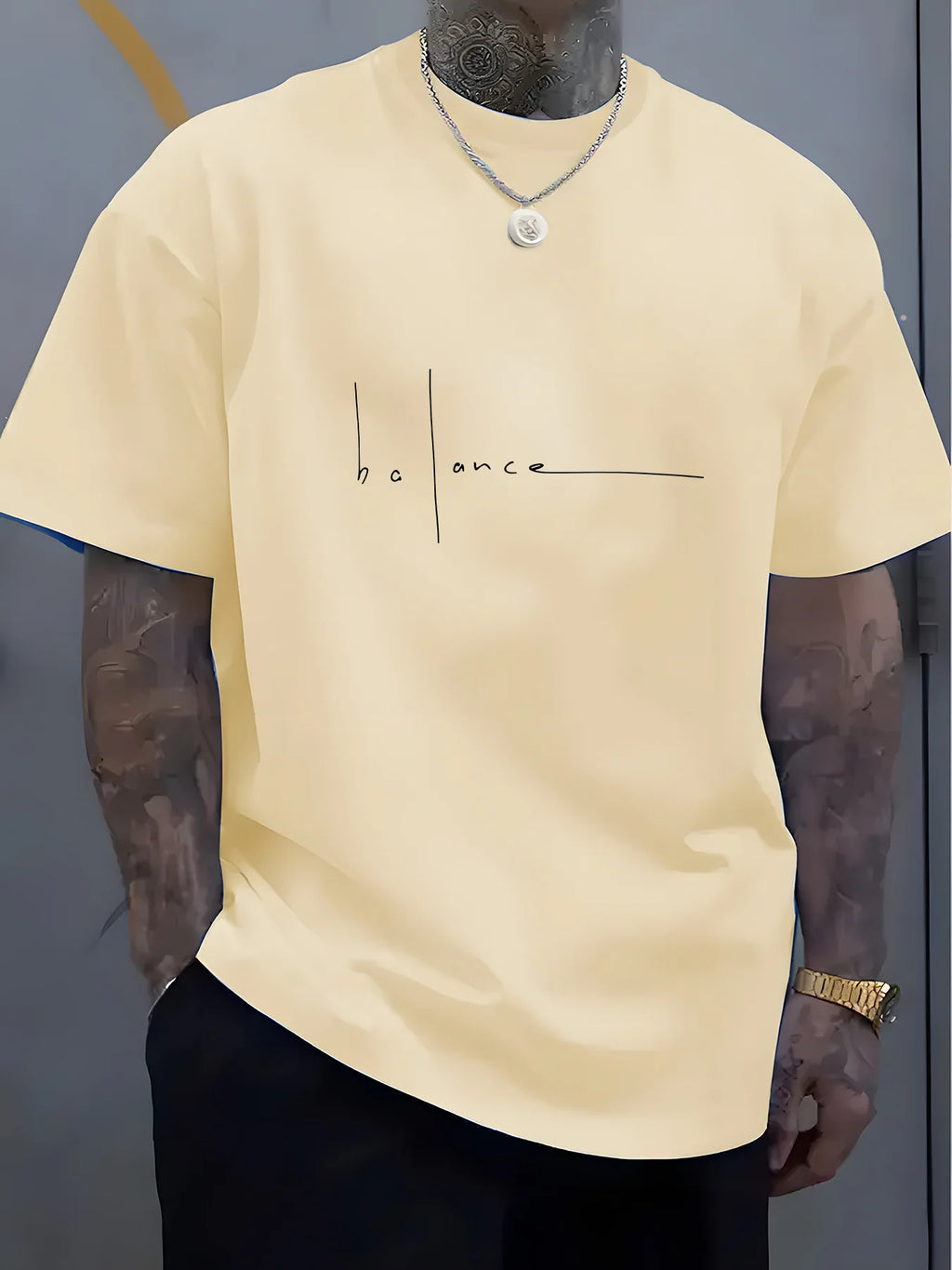 Men's Printed T-Shirt - 100% Cotton Letter Pattern - Fashionable, Casual, Sports Fit, Loose-Looking Trendy T-Shirt