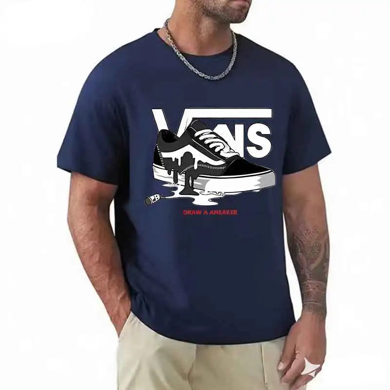 T-Shirt Men's Round Neck Short-Sleeved Print Pure Cotton Casual Versatile Round Neck Short-Sleeved 2026 New Item Breathable