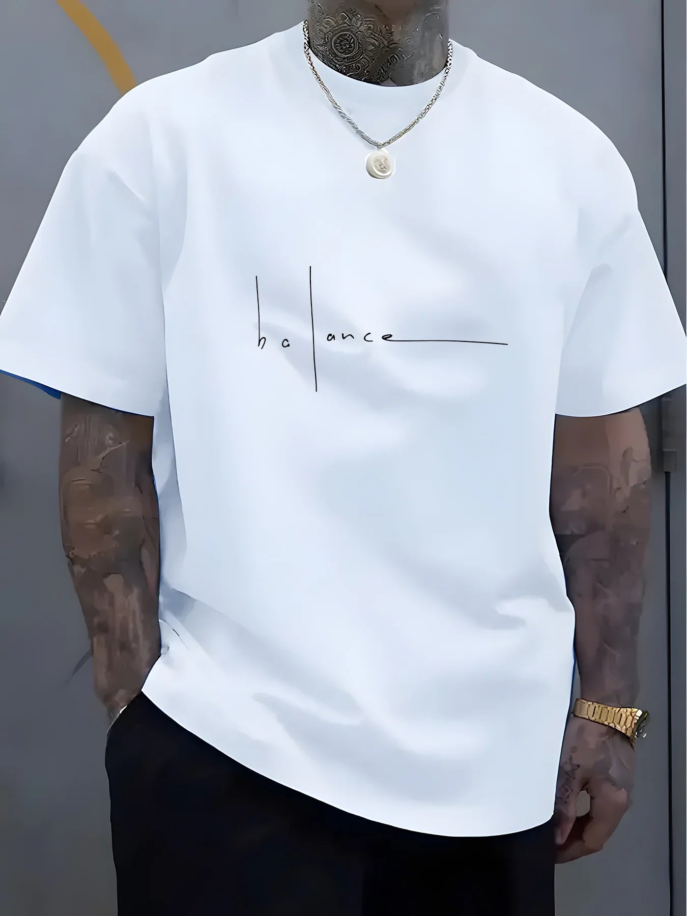Men's Printed T-Shirt - 100% Cotton Letter Pattern - Fashionable, Casual, Sports Fit, Loose-Looking Trendy T-Shirt
