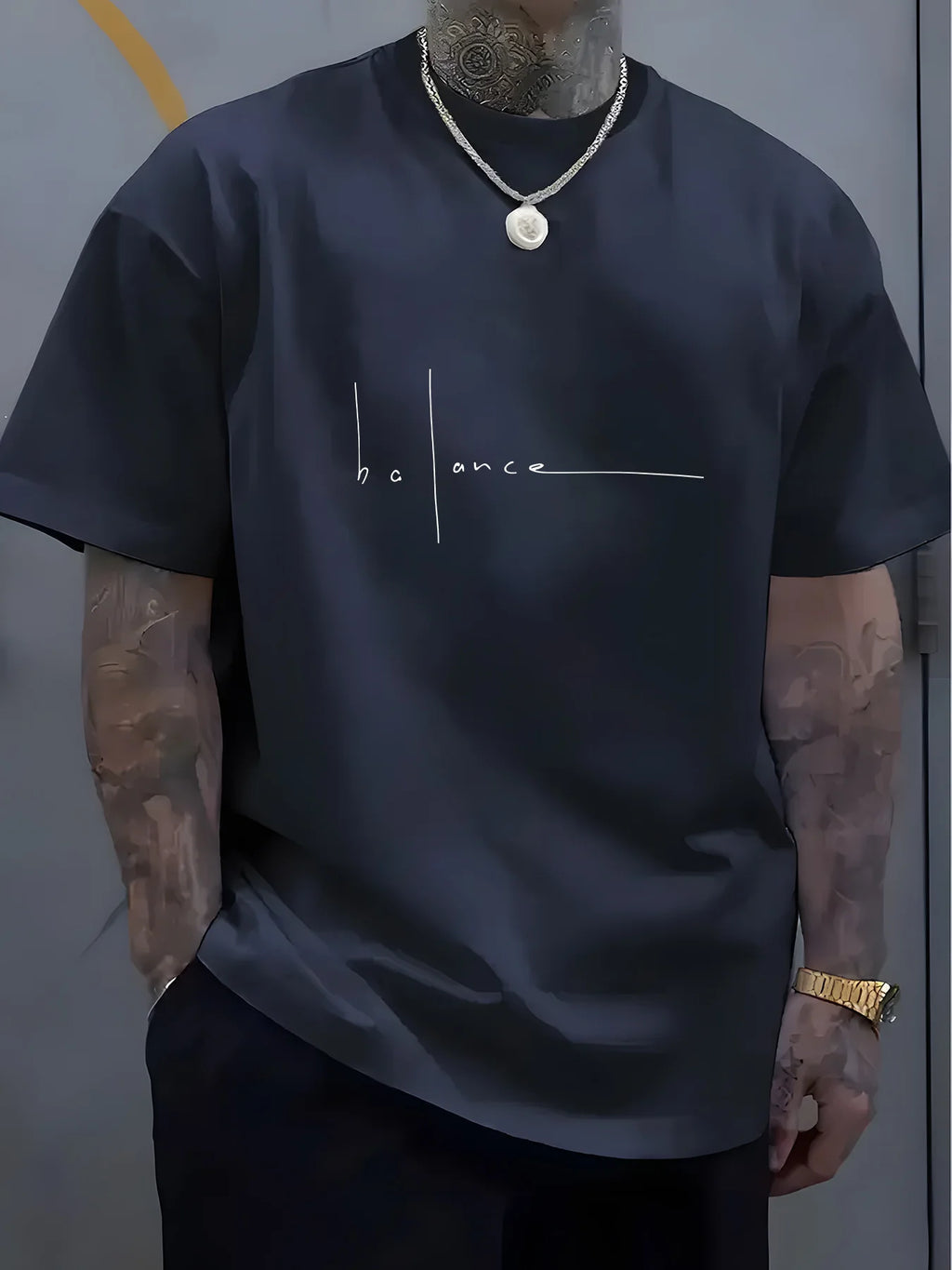 Men's Printed T-Shirt - 100% Cotton Letter Pattern - Fashionable, Casual, Sports Fit, Loose-Looking Trendy T-Shirt