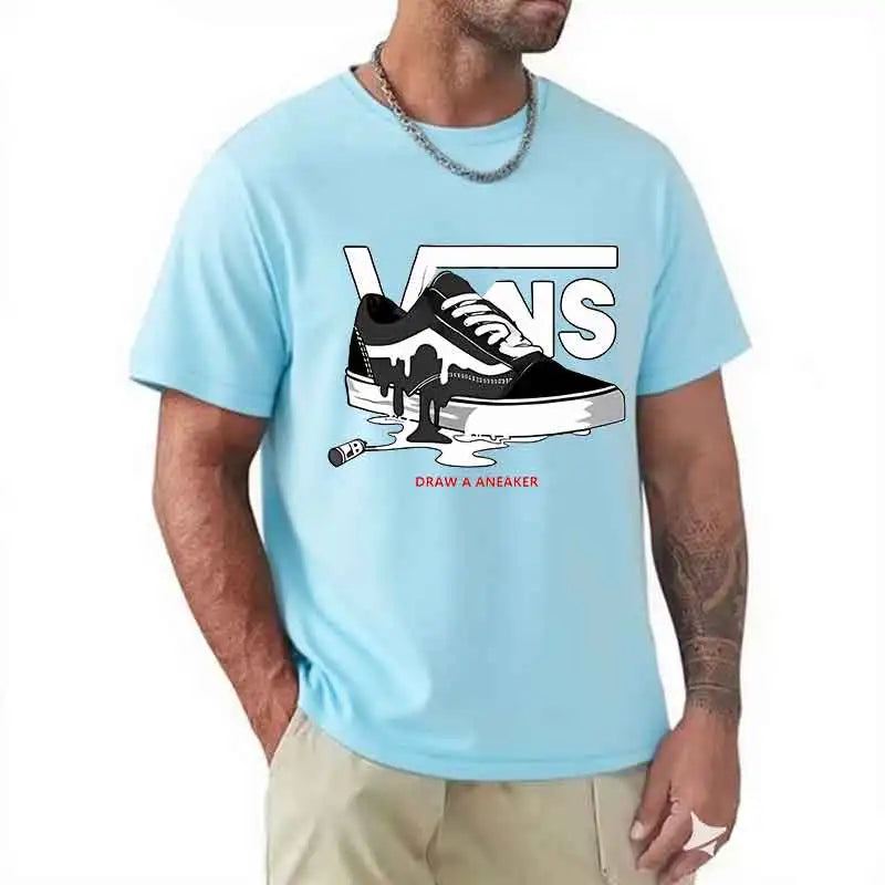 T-Shirt Men's Round Neck Short-Sleeved Print Pure Cotton Casual Versatile Round Neck Short-Sleeved 2026 New Item Breathable