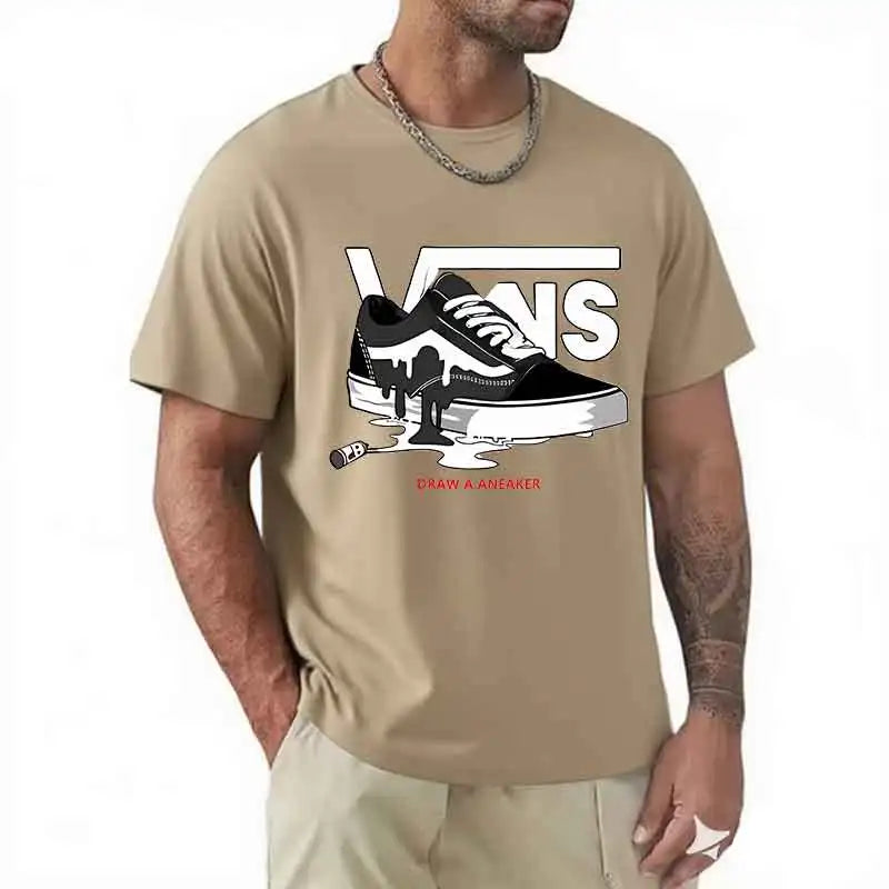 T-Shirt Men's Round Neck Short-Sleeved Print Pure Cotton Casual Versatile Round Neck Short-Sleeved 2026 New Item Breathable