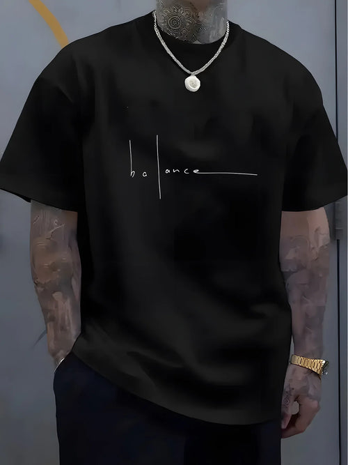 Men's Printed T-Shirt - 100% Cotton Letter Pattern - Fashionable, Casual, Sports Fit, Loose-Looking Trendy T-Shirt