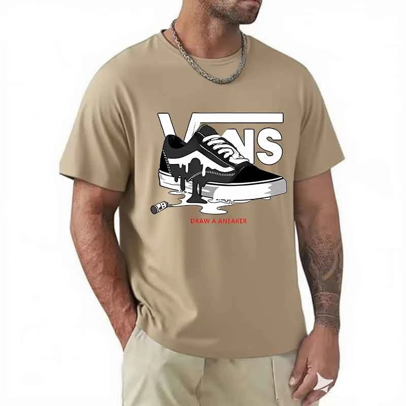 T-Shirt Men's Round Neck Short-Sleeved Print Pure Cotton Casual Versatile Round Neck Short-Sleeved 2026 New Item Breathable