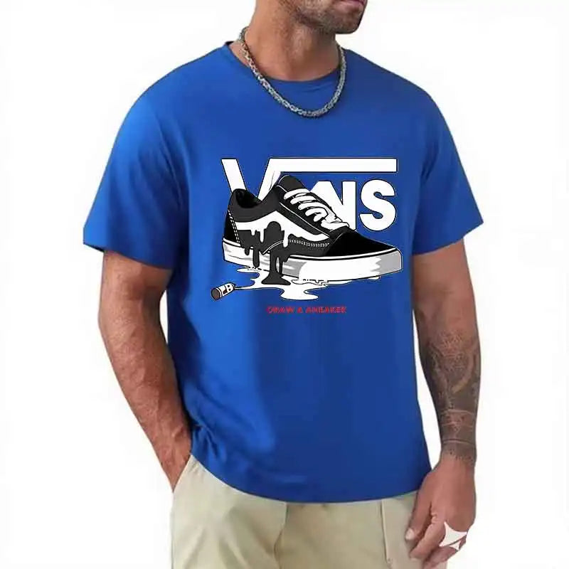 T-Shirt Men's Round Neck Short-Sleeved Print Pure Cotton Casual Versatile Round Neck Short-Sleeved 2026 New Item Breathable