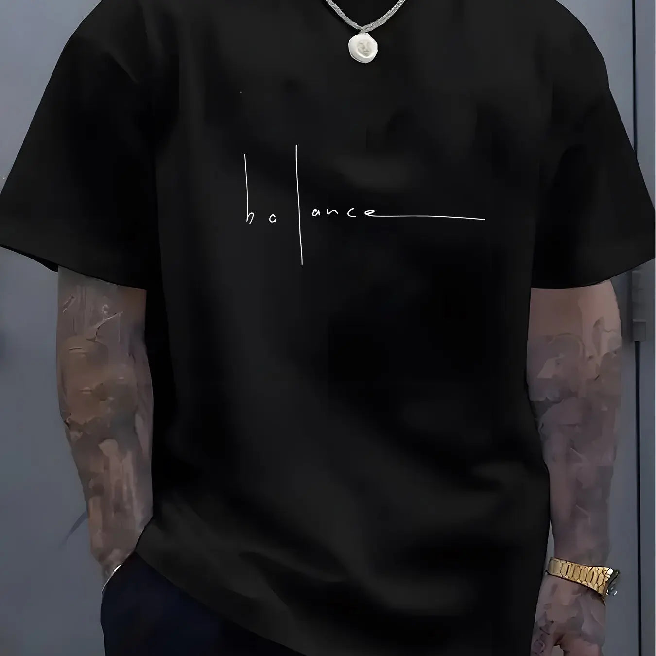 Men's Printed T-Shirt - 100% Cotton Letter Pattern - Fashionable, Casual, Sports Fit, Loose-Looking Trendy T-Shirt