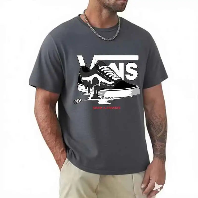 T-Shirt Men's Round Neck Short-Sleeved Print Pure Cotton Casual Versatile Round Neck Short-Sleeved 2026 New Item Breathable