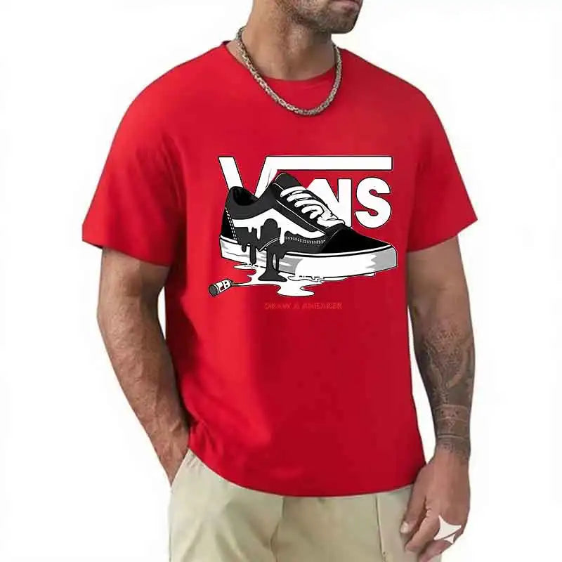 T-Shirt Men's Round Neck Short-Sleeved Print Pure Cotton Casual Versatile Round Neck Short-Sleeved 2026 New Item Breathable